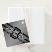 Modern grijs verloop en horizontale zwarte strepen bedankjes labels (In situ)