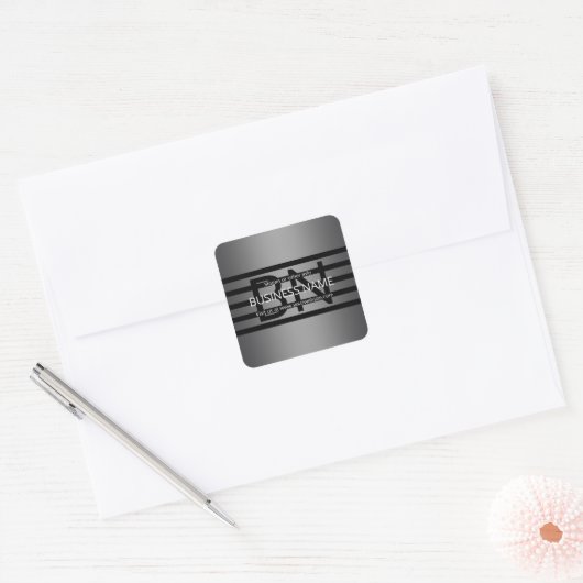 Modern grijs verloop en horizontale zwarte strepen vierkante sticker (Envelop)