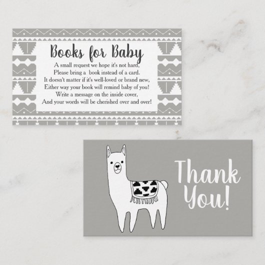 Modern Grijs & Wit Azteekse Llama Boek Aanvraag Informatiekaartje (Voorkant / Achterkant)