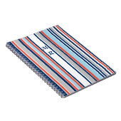 Modern Grijs Wit Blauw Rood Strepen Monogram Notitieboek (Rechterzijde)