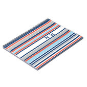 Modern Grijs Wit Blauw Rood Strepen Monogram Notitieboek (Linkerzijde)