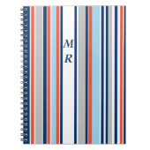 Modern Grijs Wit Blauw Rood Strepen Monogram Notitieboek (Voorkant)