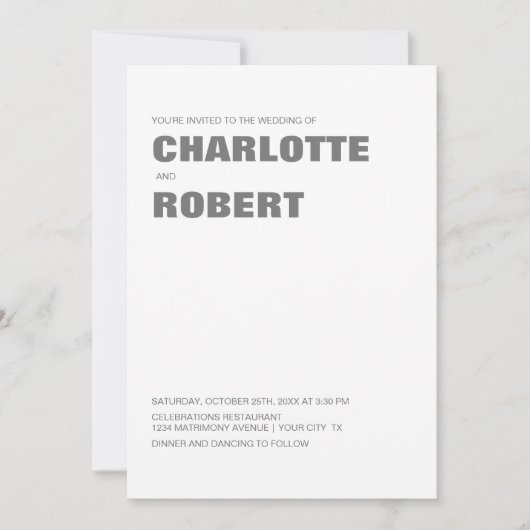 Modern grijs wit bruiloft kaart (Voorkant)