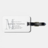 Modern grijs-wit monogram bagagelabel (Achterkant horizontaal)