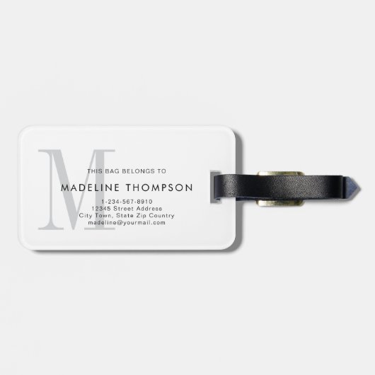 Modern grijs-wit monogram bagagelabel (Achterkant horizontaal)