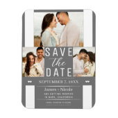 Modern Grijs Wit Save the Date 3 Foto Bruiloft Magneet (Verticaal)