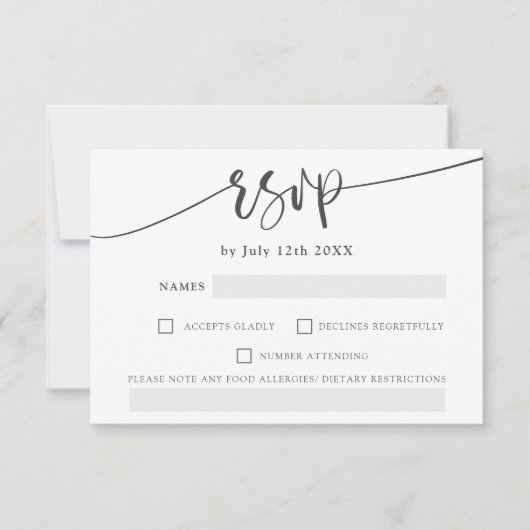 Modern grijs wit vet script elegante rsvp bruiloft (Voorkant)