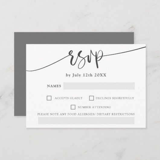 Modern grijs wit vet script elegante rsvp bruiloft (Voorkant / Achterkant)