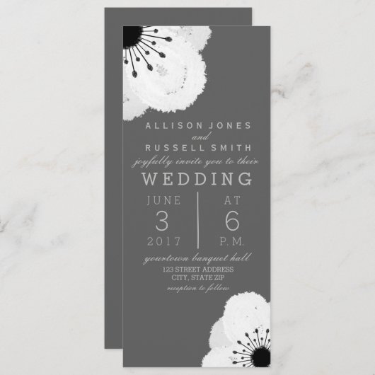 Modern grijs + witte anemoon bruiloft kaart (Voorkant / Achterkant)