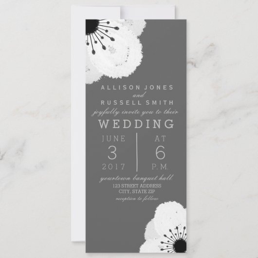 Modern grijs + witte anemoon bruiloft kaart (Voorkant)