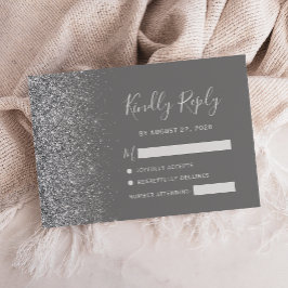 Modern grijs zilver faux glitter rand RSVP kaartje