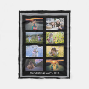 Modern grijs zwart familie foto collage monogramme fleece deken
