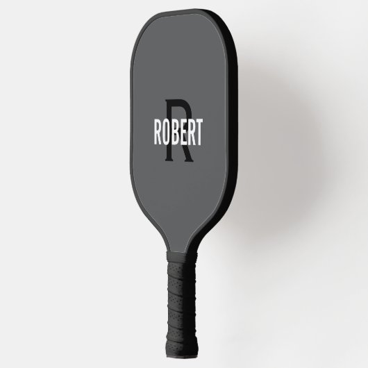 Modern grijs zwart monogram naam mannen pickleball pickleball paddle (Links)