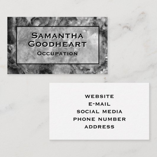 Modern grijs zwart wit graniet marmeren steen visitekaartje (Voorkant / Achterkant)