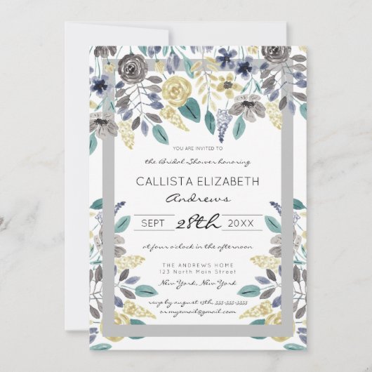 Modern Grijsgeel Bloemen Waterverf Vrijgezellenfee Kaart (Voorkant)