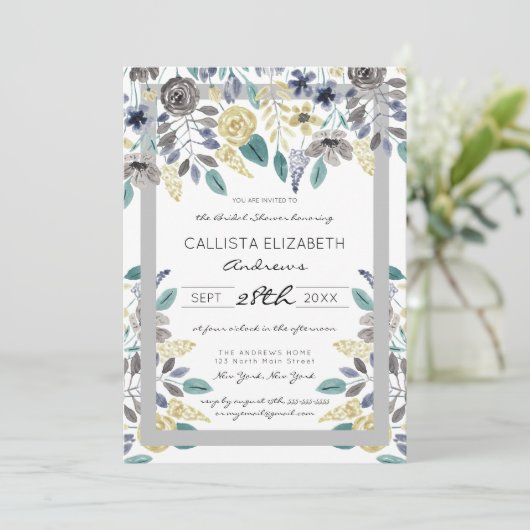 Modern Grijsgeel Bloemen Waterverf Vrijgezellenfee Kaart (Staand voorkant)