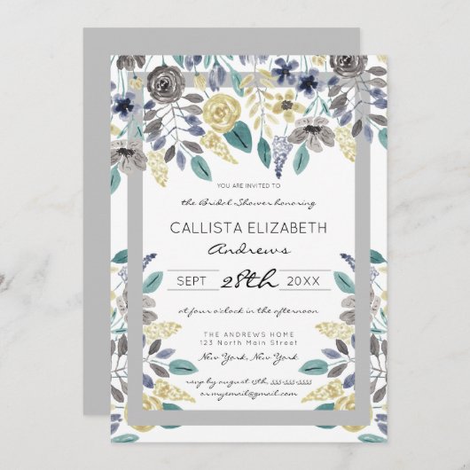 Modern Grijsgeel Bloemen Waterverf Vrijgezellenfee Kaart (Voorkant / Achterkant)