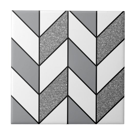 Modern Grijze Glitter HaringBone Chevron Patroon v Tegeltje (Voorkant)
