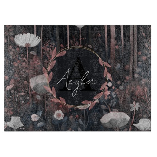 Modern grillig Elegant Wildflowers Monogram Snijplank (Voorkant)