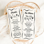 Modern & grillig Hand getekend diner & Drinken Men Menu<br><div class="desc">Het "Modern & Whimsical Hand Drawn Wedding" collectie straalt een speelse maar toch elegante charme uit met zijn vrijgevochten design. Met eigenzinnige, met de hand getekende illustraties van bruiloftsartikelen, brengt deze suite een luchtige en vreugdevolle vibe naar huwelijksvieringen. De grillige rand en het moderne, casual lettertype zorgen voor een persoonlijk...</div>