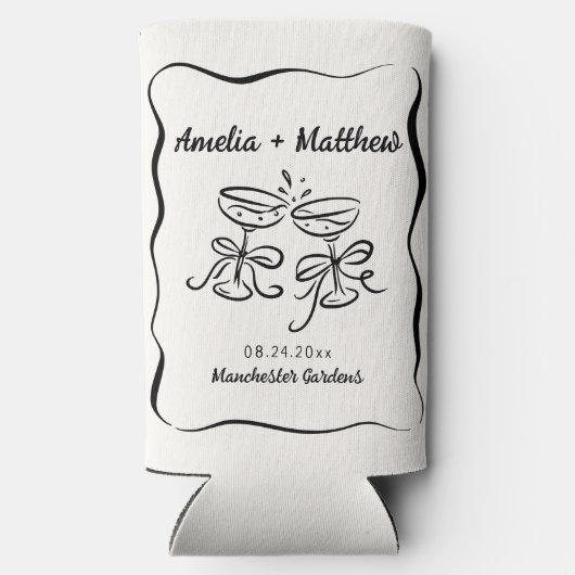 Modern & grillig Hand getrokken bruiloft Seltzer Blikjeskoeler (Achterkant)