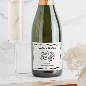 Modern & grillig Hand getrokken bruiloft Sparkling Wijnetiket