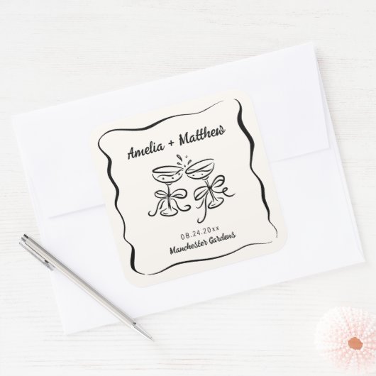 Modern & grillig Hand getrokken bruiloft Vierkante Sticker (Envelop)