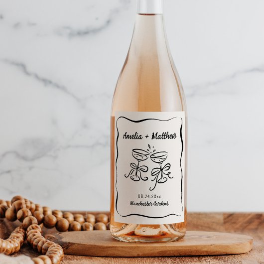 Modern & grillig Hand getrokken bruiloft Wijn Etiket