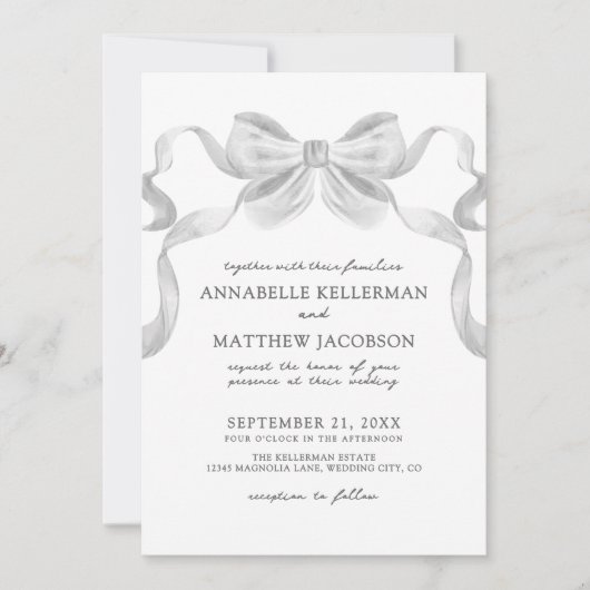 Modern grillig lint boog elegante bruiloft kaart (Voorkant)