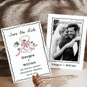 Modern & grillig roze Martini Hand getrokken bruil Kaart