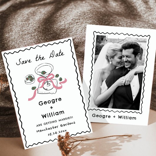 Modern & grillig roze Martini Hand getrokken bruil Kaart