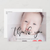 Modern grillig script Baby shower dank u Briefkaart (Voorkant / Achterkant)