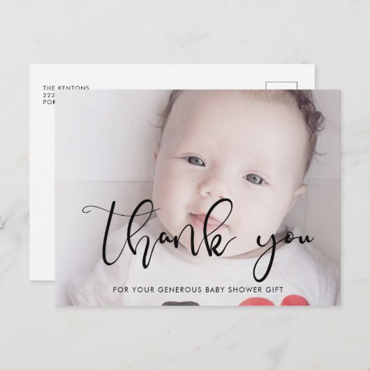 Modern grillig script Baby shower dank u Briefkaart (Voorkant / Achterkant)