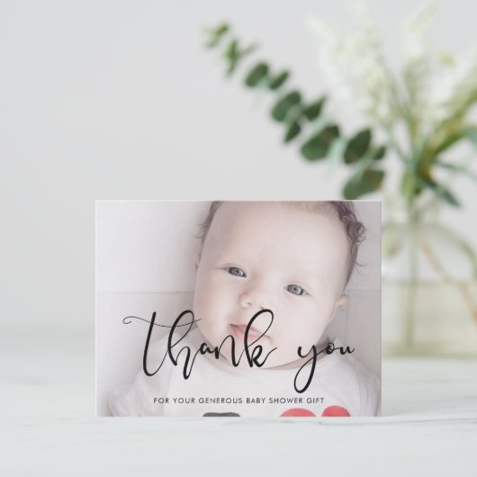 Modern grillig script Baby shower dank u Briefkaart (Staand voorkant)