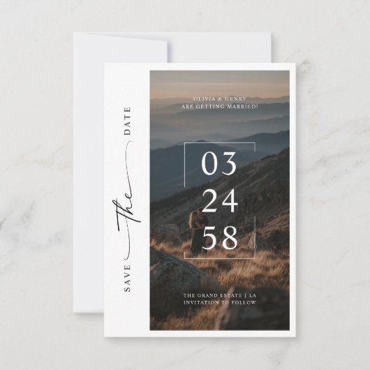 Modern grillig script Romantische foto budget brui Save The Date (Voorkant)