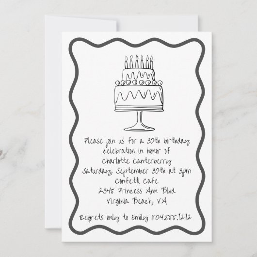 Modern grillig verjaardagstaart doedelfeest kaart (Voorkant)