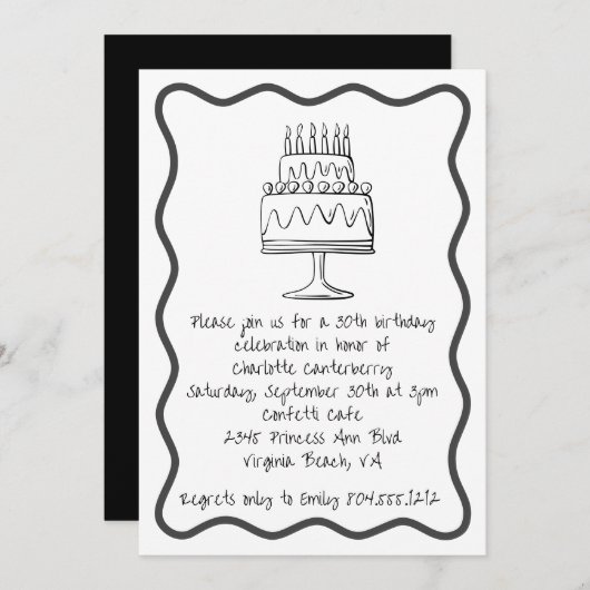 Modern grillig verjaardagstaart doedelfeest kaart (Voorkant / Achterkant)