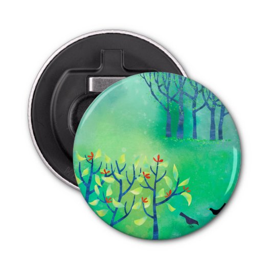Modern groen Abstract landschap Button Flesopener (Voorkant)