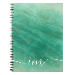Modern groen Abstract marmer met Initialen - Notitieboek