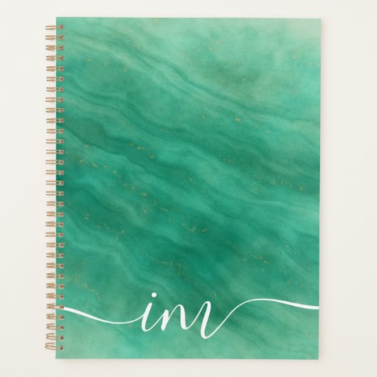 Modern groen Abstract marmer met Initialen - Planner (Voorkant)
