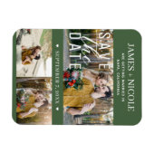 Modern Groen Bewaar de datum Bruiloft 3 Foto's Magneet (Horizontaal)