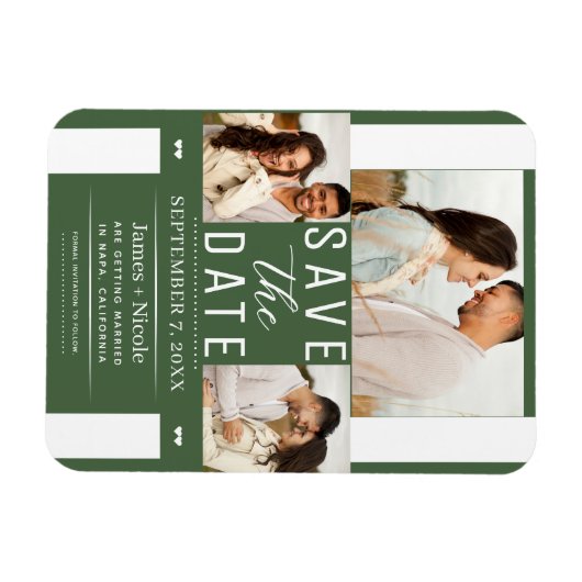 Modern Groen Bewaar de datum Huwelijksfoto Magneet (Horizontaal)