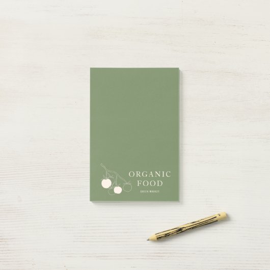 Modern groen biologisch voedsel post-it® notes (Op bureau)