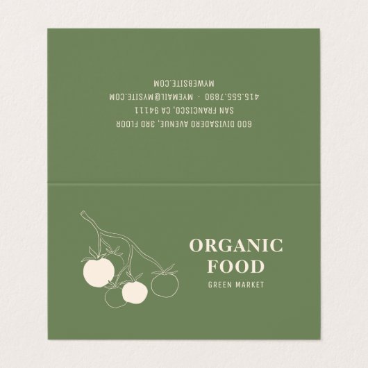 Modern groen biologisch voedsel visitekaartje (Buitenkant ongevouwen)
