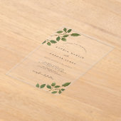 Modern groen blad duidelijk minimalistische bruilo acryl uitnodigingen (Laagn)