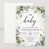 Modern groen blad en gouden lijsten op baby kaart (Voorkant / Achterkant)