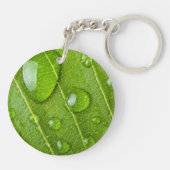 Modern groen blad met regendruppels sleutelhanger (Achterkant)