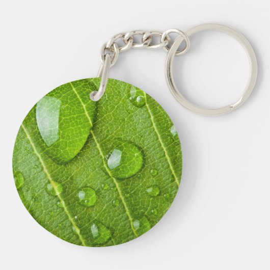 Modern groen blad met regendruppels sleutelhanger (Achterkant)