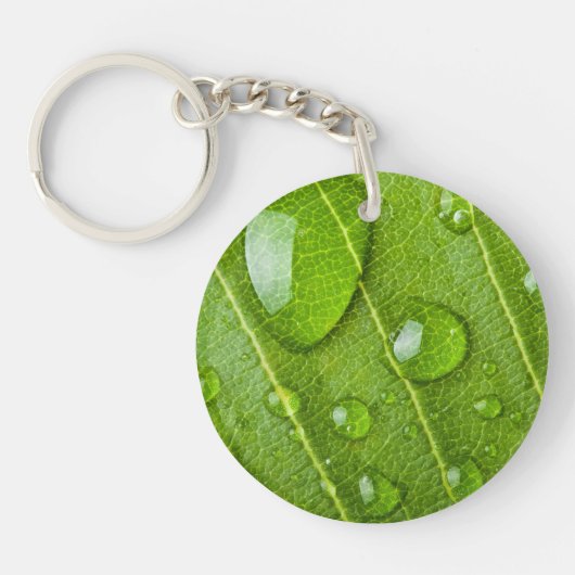 Modern groen blad met regendruppels sleutelhanger (Voorkant)