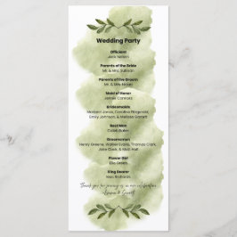 Modern groen blad minimalistisch trouwprogramma programmakaart